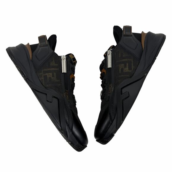 Fendi Flow Sneaker Zucca FF Logo Monogram Black Leather Size 9/ US 10